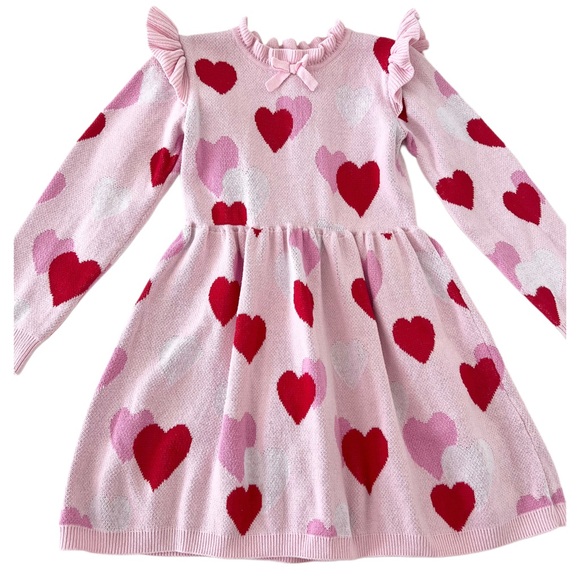 BEAUTIFUL Janie & Jack Kids Knit Pink Heart Sweater Dress | Girls 4T - Picture 2 of 8